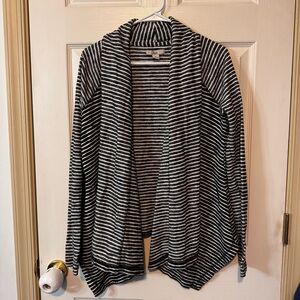 GH Bass Asymmetrical Open Front Black & White Striped Cardigan Size M Cotton